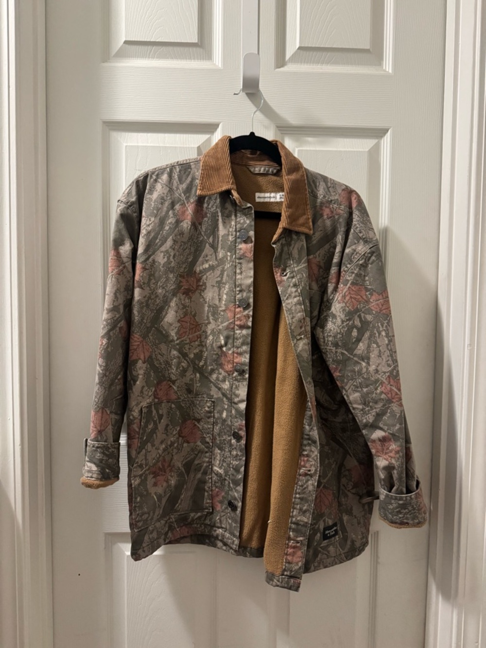 abercrombie kids camo floral jacket with tan fleece lining